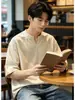 Camiseta de lino sintético de manga corta para hombre, estilo vintage old money transfronterizo, para verano, cuello en V, transpirable, fresca, corte holgado