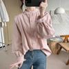 Camisa de gola estilo japonês feminina outono nova solta manga comprida design de nicho senso cor sólida simples profissional elegante top