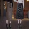 Falda midi con abertura para mujer, falda de cuero, nuevo estilo popular otoño e invierno 2026, longitud media, por encima de la rodilla, cintura alta, recta, ajustada al cuerpo
