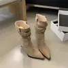 Botas de Moda para Mujer Chuyuji 2026 Otoño/Invierno Nuevo Estilo Botas Elegantes Ajustadas Estampado de Leopardo Punta Fina Tacón Delgado Gamuza Tacón Alto Botines