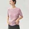 Suéter/Camiseta de tricô macio em cashmere, de manga curta e gola redonda, com design em trança, um novo top estiloso