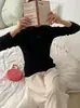 26 Nuevo Estilo de Otoño Top, Lana Merino 100% Ultra Fina, Estilo Coreano Color Sólido Cuello Semi Alto Manga Larga Camiseta Base de Punto para Mujer