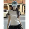Camiseta de Verano para Mujer de Manga Corta a Rayas Niche Vintage Ajustada Versátil Camiseta Básica Estilo Americano Chica Picante