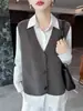 Chaleco de punto de lana pura estilo vintage transfronterizo con cuello en V, cárdigan suéter de otoño e invierno para mujer, top grueso sin mangas para superponer