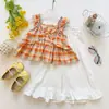 2026 Nueva Ropa de Verano Estilo Coreano para Niñas Pantalones de Tirantes Cuadros Elegantes Atuendo Lindo para Niñas Transfronterizo