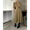 Tallas actualizadas para ropa de mujer de comercio exterior: Capa de estilo vintage chic coreano con mangas abullonadas de amarre y ajuste a la cintura