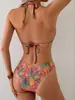 Maiô de Duas Peças Estilo Novo Europeu e Americano para Mulheres, Estampa Popular com Gola Halter, Costas Nuas, Estilo Fresco, Cruzamento de Fronteiras Amazon Aliexpress