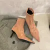 Botines de tacón alto para mujer Chuyuji, estilo francés, botas delgadas de ante con punta fina, botines elegantes vintage de tacón fino para otoño e invierno, tobillo al descubierto
