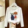 Camiseta de manga comprida para meninas, nova e estilosa, 2026 primavera e outono, blusa básica de algodão puro para meninas, top de outono fofo para crianças