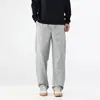 Pantalones Casuales de Moda para Hombre Primavera y Otoño 2026 Nuevos Rectos Sueltos Anchos con Cordón Pierna Deportivos Largos Gris Medio Algodón