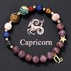 Pulsera Transfronteriza Europea y Americana de Ocho Planetas y Doce Signos del Zodiaco Colgante de Acero Inoxidable Piedra Natural Pulsera de Cuentas Hecha a Mano para Pareja para Mujeres