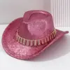 Chapéu Fedora Elegante Escovado Unissex com Cinto de Gota de Metal, Chapéu de Cowboy Jazz Estilo Panamá para Festas e Festivais de Música