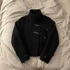 Nuevo abrigo corto de lana ajustado para otoño, de estilo transfronterizo, con botones diagonales, cuello alto, negro, holgado y único.