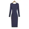 Estilo suave escote de corazón de melocotón vestido de color liso para mujer otoño nuevo diseño sentido entallado a la cintura ajustado temperamento ceñido a la cadera falda de longitud media