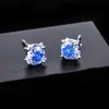 Pendientes de Zirconia con Corte Rosa Super Brillantes de Nuevo Estilo Transfronterizos para Hombres, Pendientes Pequeños y Versátiles para Mujeres, Accesorios de Lujo Ligero y Alta Gama