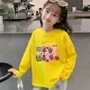Camiseta Infantil de Manga Longa, Nova Roupa de Primavera, Camiseta Básica Branca para Meninas, Algodão Puro, Roupa de Baixo Soltinha para Crianças de Meia-Idade e Grandes, Top com Gola Redonda