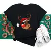 Camiseta Preta Feminina Top Estampado de Desenho Animado de Natal Nova