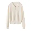 Abrigo-suéter de cachemira y lana con solapas elegante para otoño e invierno, cárdigan de punto con cremallera, prenda exterior de moda para mujer
