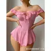 Nuevo vestido sexy de malla transparente europeo y americano de un hombro estilo deseo puro uniforme lencería sexy para mujer manga larga chica hot