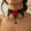 Bestseller transfronteiriço estilo gótico gargantilha de renda preta, moda sexy europeia e americana pulseira de flor de rosa rubi brilhante para mulheres