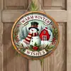 Decoração de placa de porta redonda de madeira de Natal, pingente de decoração de árvore de Natal para varanda externa, teca antiga Binxin