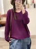 Novo Suéter de Tencel com Gola Redonda Outono/Inverno 2026 Versátil Emagrecedor Cor Sólida Manga Longa Tricô Solto para Mulheres