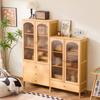 Aparador de Cocina Estantería con Puerta de Cristal Madera Maciza Roble Estilo Japonés Combinación para el Hogar Estantería Estante de Almacenamiento de Pie