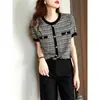 Blusa de Tricô Ice Silk Estilo Chanel para Mulheres, Novo Modelo Verão 2026, Elegante Pulôver de Manga Curta Slim Fit, Fashionável e Versátil