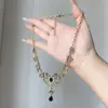 Collar Colgante Geométrico Vintage de Ámbar de Imitación Lujo Ligero Gama Alta Artesanía Pesada Estilo Étnico Cadena Larga para Suéter para Mujer