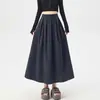 Saia plissada de veludo cotelê elegante e versátil para mulheres, novo estilo outono e inverno, saia midi plissada de barra larga elegante