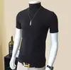 Camiseta de Manga Corta con Cuello Medio para Hombre, Primavera Modal Corte Ajustado Color Sólido Casual Moderna Versátil Camiseta Básica