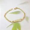 Item de Moda Popular Transfronteiriço Europeu e Americano: Pulseira com Pingente Quadrado Figaro Banhada a Ouro 18K com Placa Lisa para Gravação, Corrente Cubana