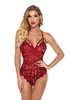 Comercio exterior suministro lencería sexy al por mayor estilo europeo y americano encaje sexy hueco ajustado body abierto en la entrepierna qqny mujeres