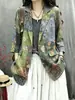 Ropa de Mujer de Algodón y Lino 2026 Verano Nuevo Estilo Ramio Estampado Retro Holgado Elegante Casual Versátil Blazer de Manga Larga