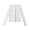 Cardigan de Manga Larga Ligeramente Fresco Deseo Puro para Mujer Otoño Versátil Casual Adelgazante Cuello en V Abotonado en el Hombro Top Delgado