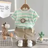 Nuevo Conjunto de Verano a Rayas con Cuello Redondo y Manga Corta para Niños Pequeños y Niños, Conjunto Casual de Dos Piezas con Shorts, Venta al por Mayor Dropshipping