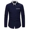 Nova Camisa Masculina Moda Europeia e Americana Primavera 2020 Gola Dupla Cor Sólida Business Casual Slim-fit Tamanho Grande Manga Longa Multicolor