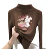 Ropa interior base con forro polar para niñas, nueva colección otoño/invierno 2026, estilo coreano, moderna, para niños mayores, cuello semi-alto, camiseta de manga larga con forro polar