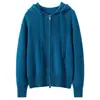 Nuevo cárdigan de punto de cachemira holgado y versátil para otoño/invierno, abrigo con capucha y cremallera para mujer, diseño de frijol dorado