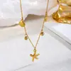 Collar de Acero de Titanio con Zirconia, Estrella de Mar y Concha Estilo Europeo y Americano para Mujer, Galvanizado en Oro Real, Inspirado en el Océano, Exquisito, Lujo Ligero, Cadena para Clavícula que no se Desvanece