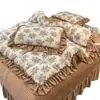 Juego de Colcha de Encaje Francés y Terciopelo de Leche de Cuatro Piezas Estilo Princesa Invierno Engrosado Cálido Funda Nórdica de Terciopelo Coral Sábana Bajera Ropa de Cama