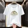 Camiseta de Algodón Puro para Hombre de Manga Corta Moderna Estampado de Letras de Montaña Algodón Cuello Redondo Superior Verano Media Manga Camiseta Negra