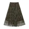 Saia Estampada Elegante e Estilosa Feiyuan para Mulheres, Nova para o Início da Primavera, Cintura Alta, Estampa Paisley Retrô, Comprimento Médio, Saia de Renda