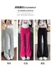 Calça de yoga cinza estilo americano boca de sino para mulheres, nova coleção primavera/verão, cintura alta, fluida, casual, com cintura marcada, modeladora e de comprimento total para esportes