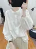 Camisa de cuello redondo con manga de farol para mujer, manga larga, nuevo estilo primavera y otoño 2026, top tipo blusa de muñeca, cárdigan único y elegante