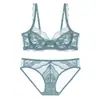 Conjunto de Lingerie Sexy de Renda Transfronteiriço para Mulheres, Sutiã Fino de Verão para Seios Grandes, Efeito Redutor, Conjunto de Sutiã Confortável de Renda Respirável