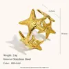Joia Criativa Estilo Férias Oceânicas Transfronteiriças Europeia e Americana Anel Casual de Aço Inoxidável Banhado a Ouro 18K Estrela do Mar Concha para Mulheres