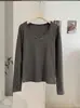 KEKEZOON Blusa Base Slimming Manga Longa Gola U Cor Sólida Ombro Normal Renda Patchwork 9393