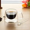 Taza de Vidrio Resistente al Calor Lista para Envío Transfronterizo 200ml Vidrio de Borosilicato Alto Doble Capa Creativa Hotel Aislada Transparente Posavasos de Madera Taza de Café