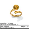 Anillo abierto de acero inoxidable transfronterizo, diseño vintage con turquesa, acero de titanio chapado en oro de 18K, anillo para mujer al por mayor